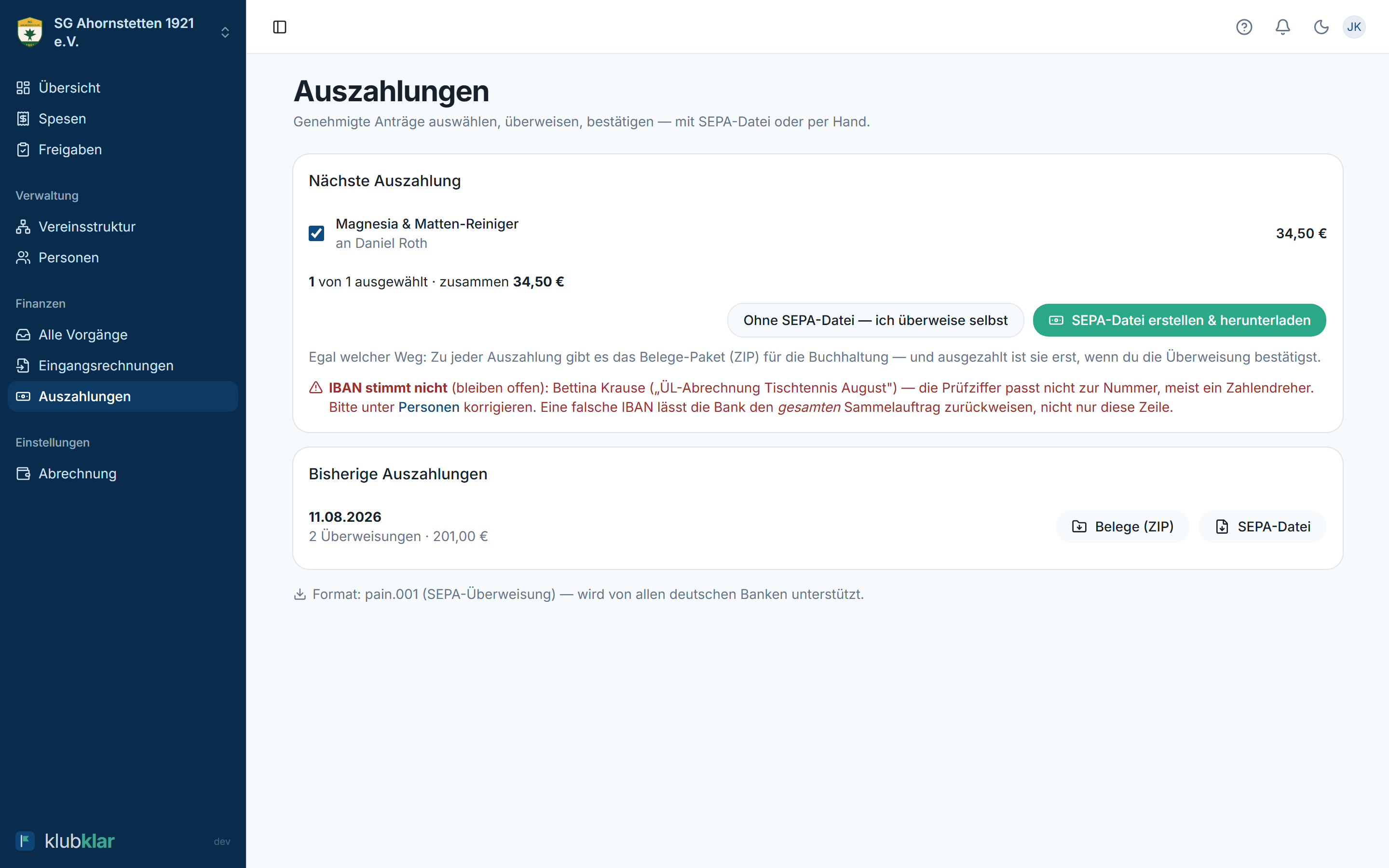 Auszahlungen mit SEPA-Datei