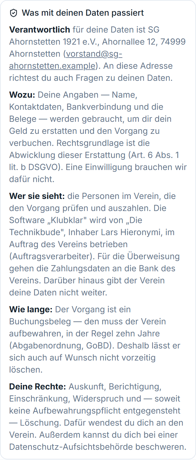 Der aufgeklappte Hinweis „Was mit deinen Daten passiert“ auf dem Handy