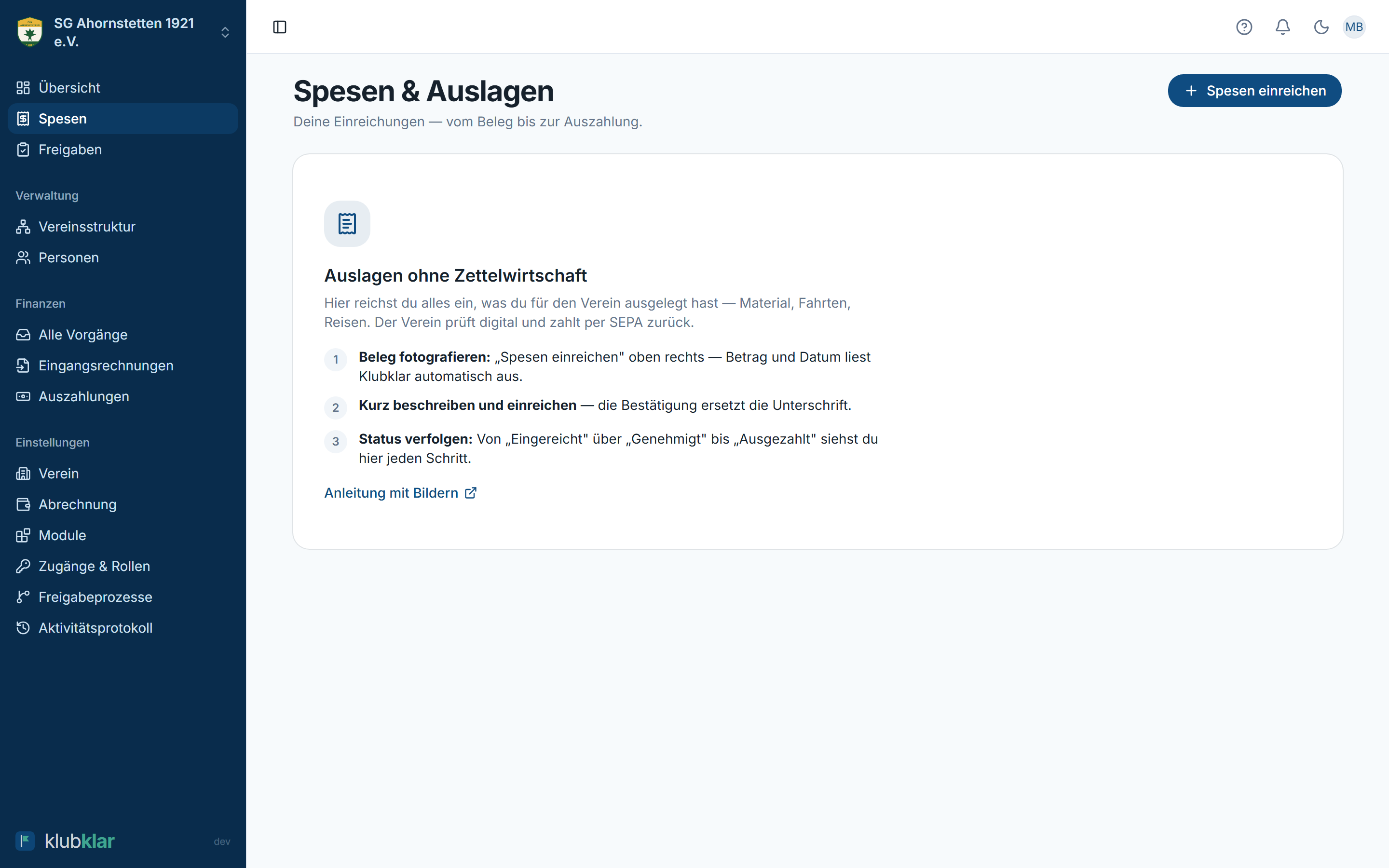 Spesen-Liste mit Status je Vorgang